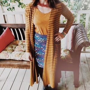 LuLaRoe Mustard and Black Striped Cardigan